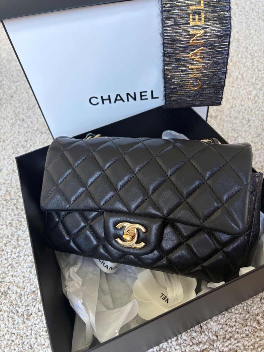 Chanel Classic Black Lambskin Flap Rectangular Mini LGHW 24 series - Picture 4 of 17
